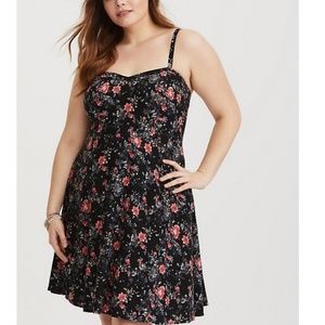 Black floral challis mini dress